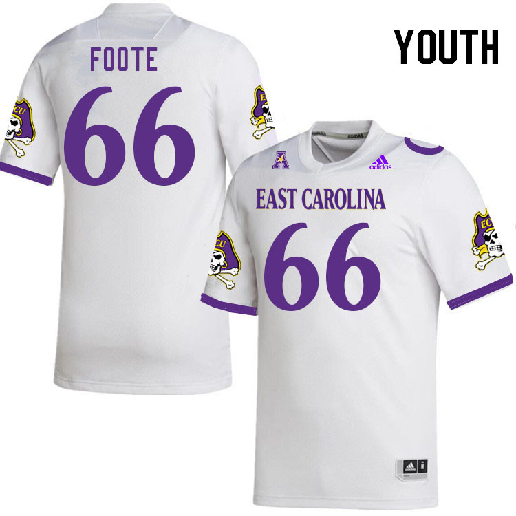 Youth #66 Isaiah Foote ECU Pirates 2023 College Football Jerseys Stitched-White - Click Image to Close